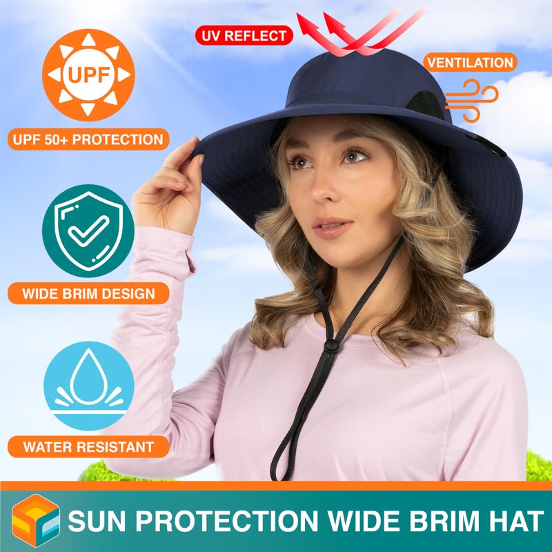 Suncube SUN CUBE Wide Brim Sun Hat Men Women, Mens Fishing Hats Sun UV Protection, Womens Hiking Bucket Hat, Outdoor Summer Safari Beach Boonie, Camping Unisex UPF 50+ Navy - Image 4